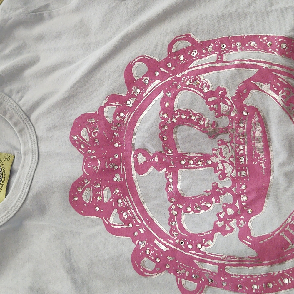 Juicy Couture top blue With Pink Crystal Crown Logo.  Size Large .